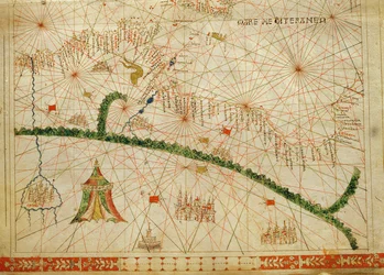 Nord Africa, da un atlante nautico, 1520 (inchiostro su pergamena) (dettaglio)